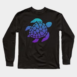 Bright Purple Blue Teal Ombre Faux Glitter Turtle Long Sleeve T-Shirt